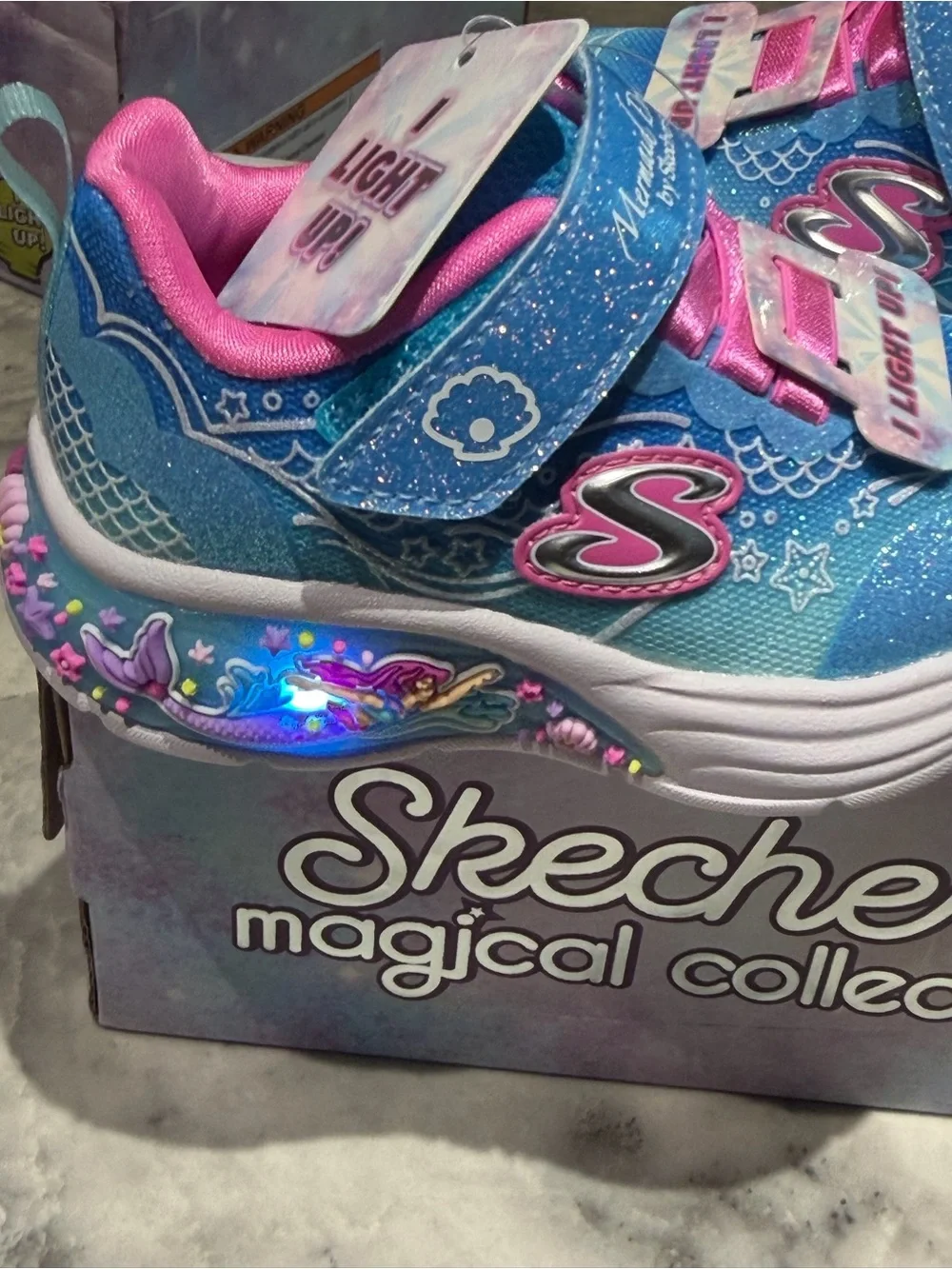 Skechers Mermaid Dreams Kids Light-Up Sneakers - Blue & Pink
